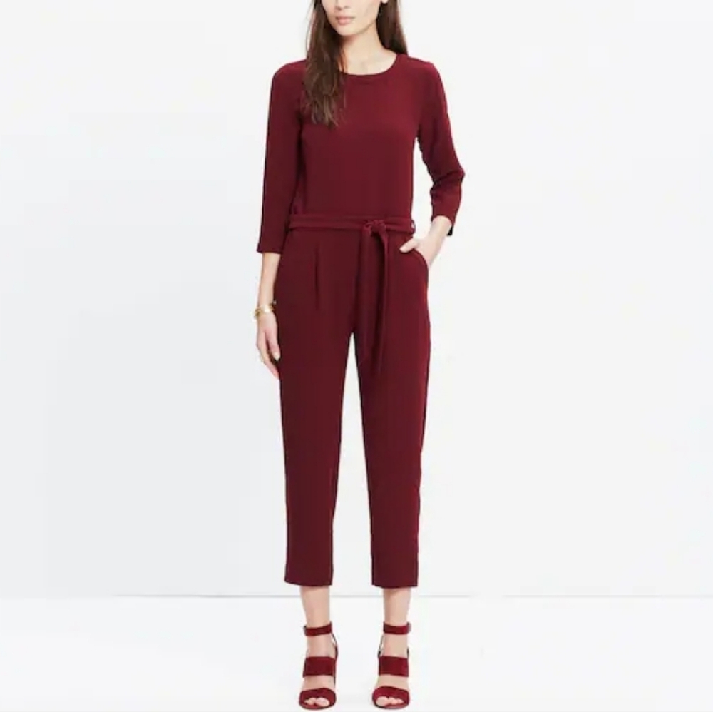 Madewell Sloan Jumpsuit In Burgundy Crepe Dark Cabernet Wine One Piece Size 2